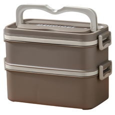 couselect 方形可微波雙層便當盒/304不鏽鋼保溫飯盒/學生手提午餐盒/食盒/保鮮盒 雙層 1.7L, 深咖色, 1個