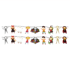 萬聖節派對佈置裝飾 串旗掛飾, 二號小人骷髏木乃伊幽靈彩旗拉條, 1組