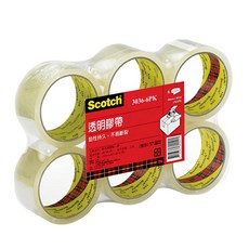 3M Scotch OPP封箱膠帶 3036-6PK, 48mmX40Y, 6入組, 透明膠帶, 黏性持久不易斷裂, 1組