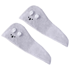 可愛造型乾髮帽, 聚酯纖維材質, 加厚珊瑚絨, 24*64CM, 白色/灰色/粉色, 2個