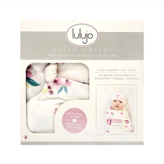 Lulujo 竹纖維帽子包巾組 新生兒衣物組合 適合0~4個月寶寶使用, 玫瑰, 1組