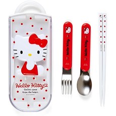 Sanrio 三麗鷗 浮雕餐具組 kt, 叉子 + 湯匙 + 筷子 + 收納盒, 紅色, 1入