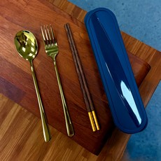 瑞典廚房 304不鏽鋼隨身餐具組, 1套, 金鑽石, 湯匙 + 叉子 + 筷子 + 收納盒