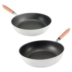 hokua 北陸 極大金IH輕量級不沾鍋2件組 日本製, 1套, 炒鍋 28cm + 平底鍋 26cm, 銀色