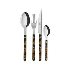 SABRE PARIS Bistrot復古酒館鈕扣霧面系列餐具 4件組, 主餐湯匙 + 主餐叉 + 主餐刀 + 茶匙, 玳瑁, 1組