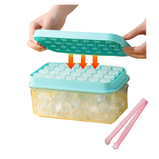 Vanibaby 按壓式製冰盒 單層含蓋28格 大容量 秒脫 附冰夾 + 蓋子 玫瑰造型, 玫瑰造型 藍色, 1個