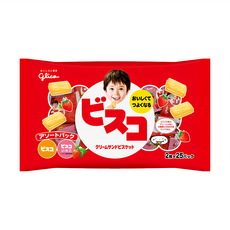 glico 格力高 Bisco 必思可 綜合夾心餅乾家庭號 牛奶&草莓, 164.4g, 1袋