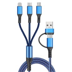 5合1多功能編織充電數據傳輸線 116P, 1個, 藍色, 1.2m
