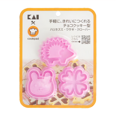 KAI 貝印 日本製COOKPAD寶石餅乾壓模, 刺蝟 + 兔子 + 幸運草, 1個