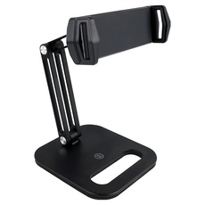 aibo 360度旋轉鋁合金折疊桌面手機平板支架, 適用4~13吋手機/平板, 承重1kg, 黑色/銀色, 1個