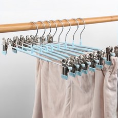 一字型褲架 防滑褲夾 金屬+塑膠材質, 天青藍, 10個