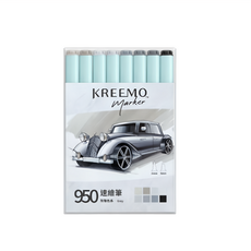 SIMBALION 雄獅 KREEMO 可瑞莫 950酒精性雙頭速繪筆 8色組, 灰階色系, 1盒, 8支