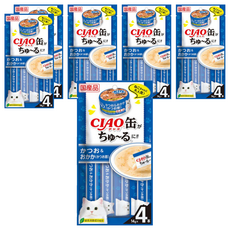 INABA CIAO 啾嚕 旨定系列 肉泥 添加綠茶消臭配方 日本原裝進口, 鰹魚 + 柴魚片口味, 56g, 6袋