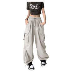 薄款工裝褲 棉+聚酯纖維, F, 淺灰色, 1件