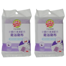 3M Scotch-Brite 百利 衛浴刷布含小蘇打清潔配方 3片, 淺紫色, 2包
