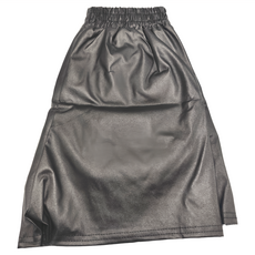 高腰鬆緊A字皮短褲, L, 黑色