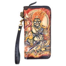 真皮頭層牛皮手工彩繪製作 男士皮夾/錢包/拉鍊長夾/男夾 LH1044