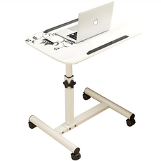多功能可旋轉升降床邊桌 升級款, 桌面60*40cm, 支架高65~95cm, 鐵管噴漆, MOF纖維板, 塑膠輪, 白花
