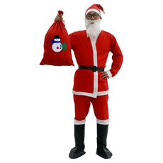 聖誕老人服裝 6件套組, 均碼, Red