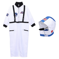 萬聖節兒童連身衣+頭套2件組 角色扮演服裝, S, 太空人
