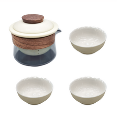 悠然 手抓壺套組 旅行茶具組, 1組, 手抓壺 + 側把壺 + 快克杯 + 附旅行收納包, 米黃色