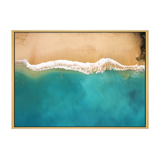 綠色薄荷 海灘海岸線裱框藝術畫, 木色框