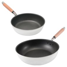 hokua 北陸 極大金IH輕量級不沾鍋2件組 日本製, 1套, 炒鍋 28cm + 深型平底鍋 24cm, 銀色