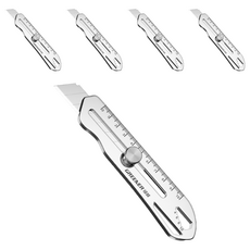 U ken 重型不鏽鋼6合1全鋼美工刀 18MM 銀色, 5支