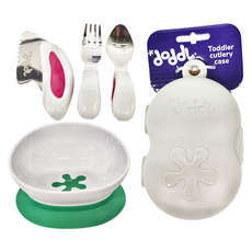 doddL 秒拾 餐具6件組, 混合色, 1組, 人體工學兒童學習餐具 3件 + 草莓紅攜帶盒 + 二合一吸盤餐碗