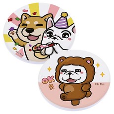 收納王妃 豆卡珪藻土杯墊 圓 2個, 熊熊開趴 白色 + 粉色, 1組