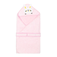 OceanBaby 空氣棉多功能連帽包巾 85 x 85cm 甜美粉 嬰兒包巾 新生兒禮物, 萌兔寶