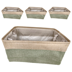 妃妃嚴選 加厚亞麻收納籃雙色 米+綠-大, 米色 + 綠色, 4個