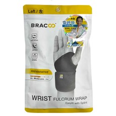 BRACOO 奔酷 手腕入門護具 左手 WS11, 黑色, 1個
