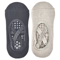 NicoFun 愛定做 芭蕾舞鞋防滑瑜伽短襪 Set 2雙 女襪 100%精梳棉, 22~24.5cm, 雅黑 + 淺灰