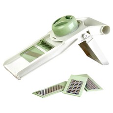 GHIDINI 5in1手握式刨切組, ..., 收納時(含壓器)長30.5 x 寬14 x 高9cm；切片刀面寬 9cm、切條刀單格間距 0.5cm、小孔刨刀孔徑 0.2cm、大孔刨刀孔徑 0.6cm、星形刨刀孔徑 0.5cm, 1組