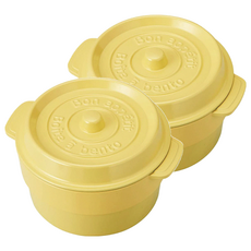 TAKENAKA COCOPOT系列 可微波圓形雙層分隔保鮮盒 530ml, 淡黃色, 2個