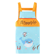兒童防水防髒圍裙 畫畫 繪畫衣 無袖 家用 烹飪, 淺藍鯨魚, 1件