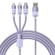 Baseus 倍思 閃速2一拖3 PD接口快充線 100W快充 6A大電流, 1.5m, 紫色, 1條
