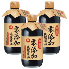 萬家香 零添加 純釀醬油，使用非基因改造黃豆，100%純天然釀造，450ml 玻璃瓶裝, 3瓶