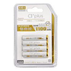 a+plus 低自放充電池 AAA 1100mAh 4入, 1組
