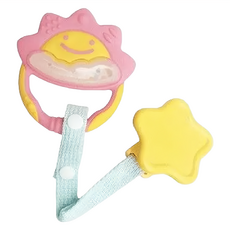 Richell 利其爾 固齒器組, 觸覺聽覺視覺玩具, 3個月以上適用, 固齒器 + 固定夾, 粉紅色, 1組