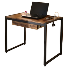 BuyJM 低甲醛 防潑水附插座筆筒工作電腦桌 98cm 15kg, 復古工業風 木紋色