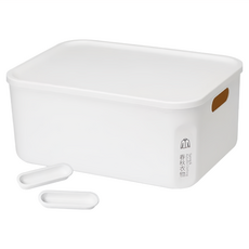 ffcat 日系可堆疊附蓋收納盒 PP塑膠 大號 附可拆式提把, 純白, 1個