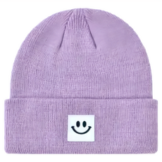 兒童韓系時尚笑臉針織帽 1-3歲, S, 經典紫笑臉