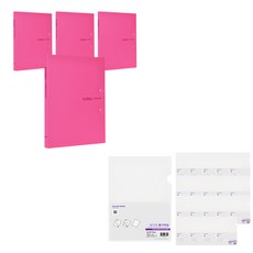 ECO Chungwoon 環保A4文件夾 4入 + 透明L型A4資料夾20入 雙夾文件夾板, 粉色, 1組