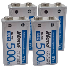 iNeno 艾耐諾 9V/500max 鎳氫充電電池, 4個, 1入