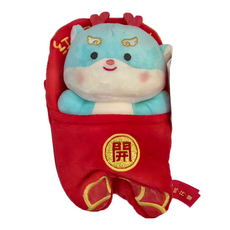 絨毛拉線小龍 背帶紅包, 藍色 + 紅包拿來, 11 x 20cm