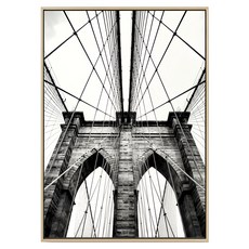 紐約布魯克林大橋藝術牆面裝飾畫 黑白攝影畫芯, 木色