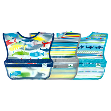 green sprouts 小綠芽 魔鬼氈雙面防水 防食物掉落圍兜組 3件 EVA防水材質, 鯨魚 藍色 + 灰色, 1組