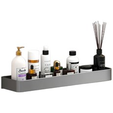 超級工廠 浴室置物架 40cm 槍灰色 免釘牆壁置物架, 1個